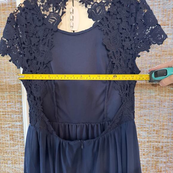 Lulus The Greatest Navy Blue Maxi Dress Open Back Chiffon Lace Size M Weddings - Picture 13 of 13